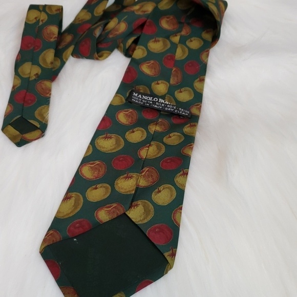 Manolo Borromeo silk tie apple print necktie - Picture 4 of 4